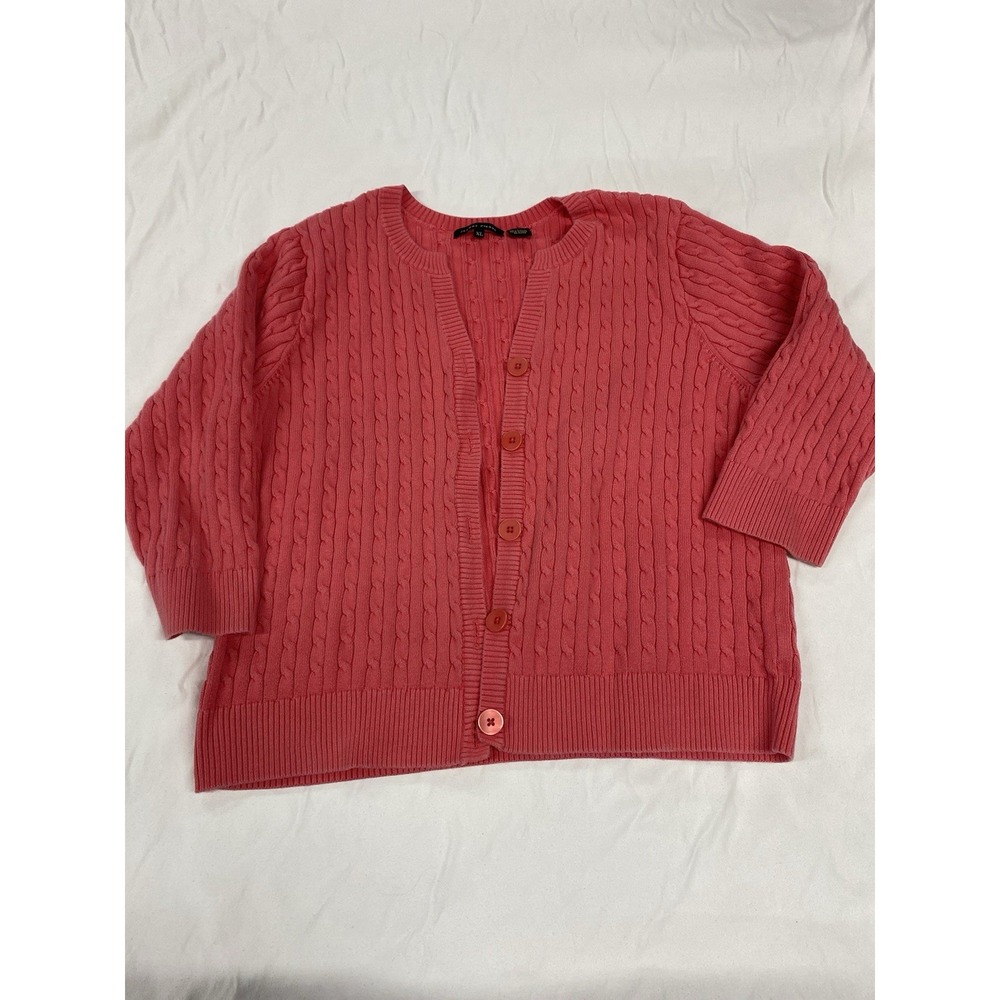 Jeanne Pierre Women's Cable Knit Cardigan Sweater 3/4 Sleeves Size Xl Button Up